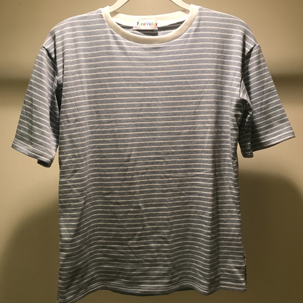 blue and white striped t-shirt