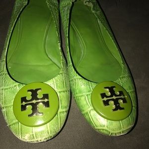 Croc- print Lime Green Tory Burch Reva Flats