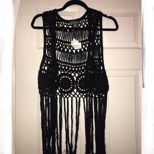 Kendall & Kylie black knit fringe vest