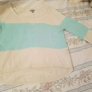 Light blue and white knit sweater