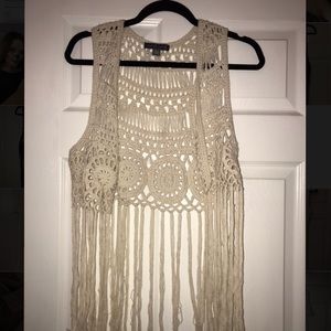 Kendall & Kylie off white knit fringe vest