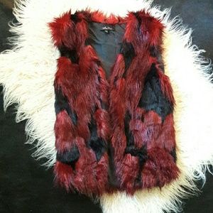 Faux fur red and black vest