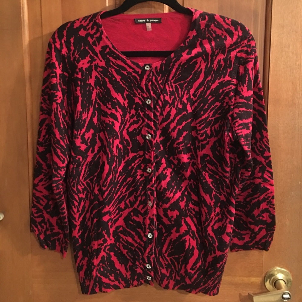 Red & Black animal print women’s cardigan.
