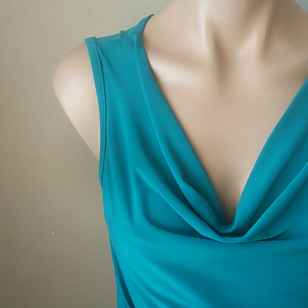 Silky Turquoise Blue Cowl Neck Formal Tank Top