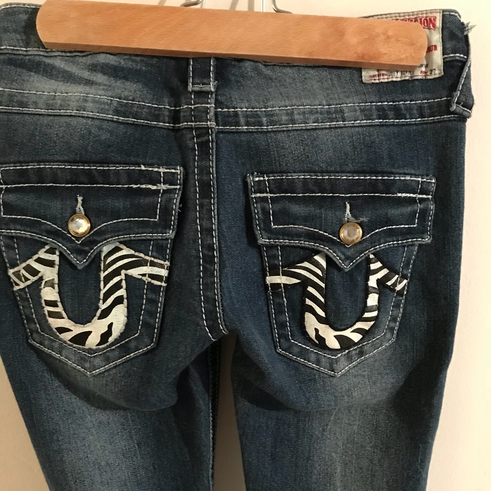 True Religion Jeans Dark Wash Zebra Print Pocket