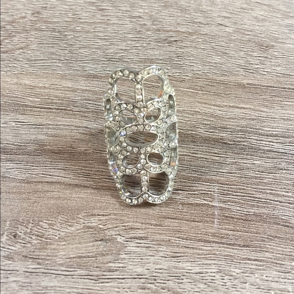 large silver and crystal ring, approx size 6