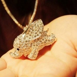 Elephant/Dumbo necklace- gold and white