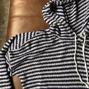 Navy Striped Knit Hoodie Sweater