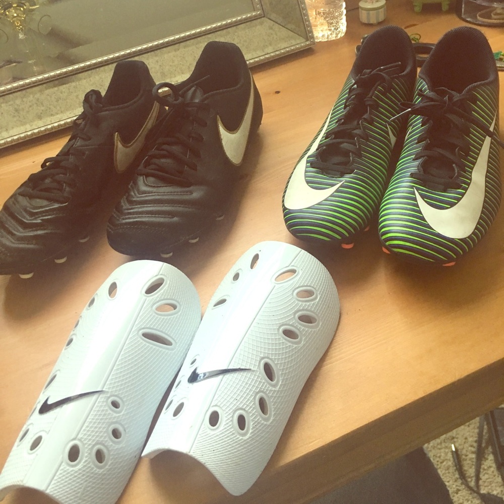 Soccer cleats and shin guards