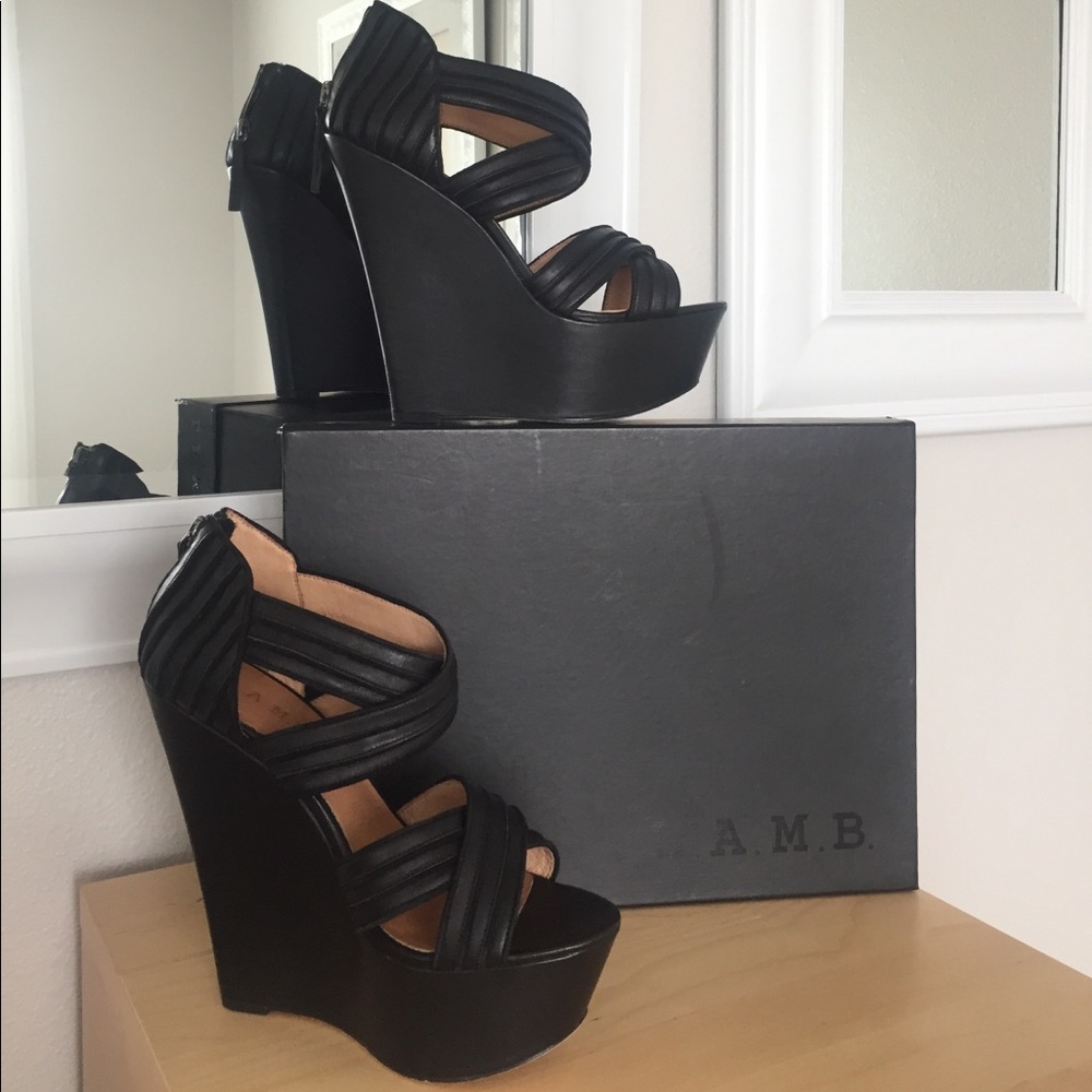 L.A.M.B. Bernadette wedges. 5 inch heels.
