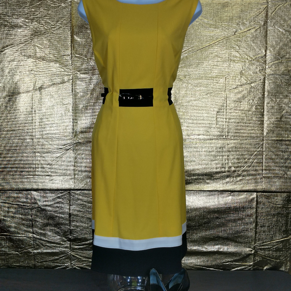 Calvin Klein Dress Yellow Black Color Block Sz 12P