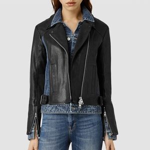 Women's Black Frame Leather Biker Jacket