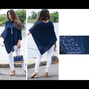 Sequin Weave Navy Poncho