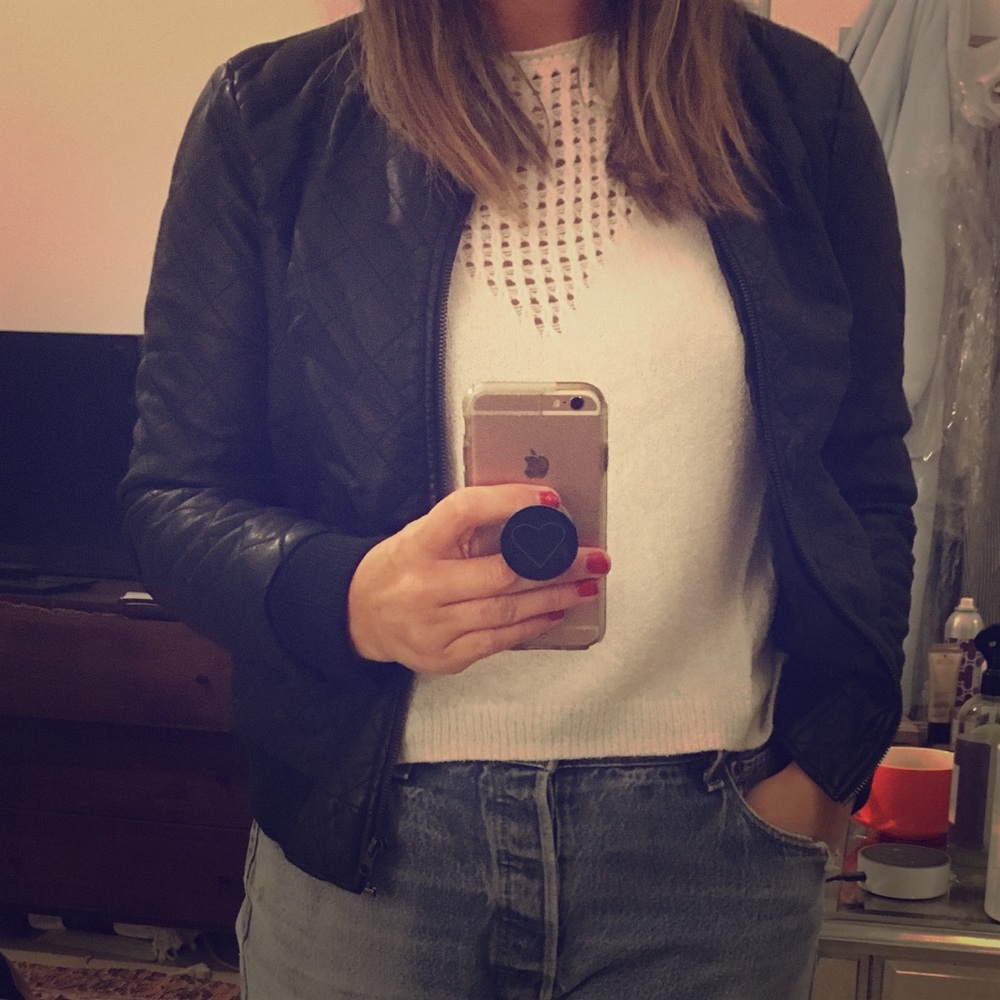 Faux Leather Quilted Bomber Jacket