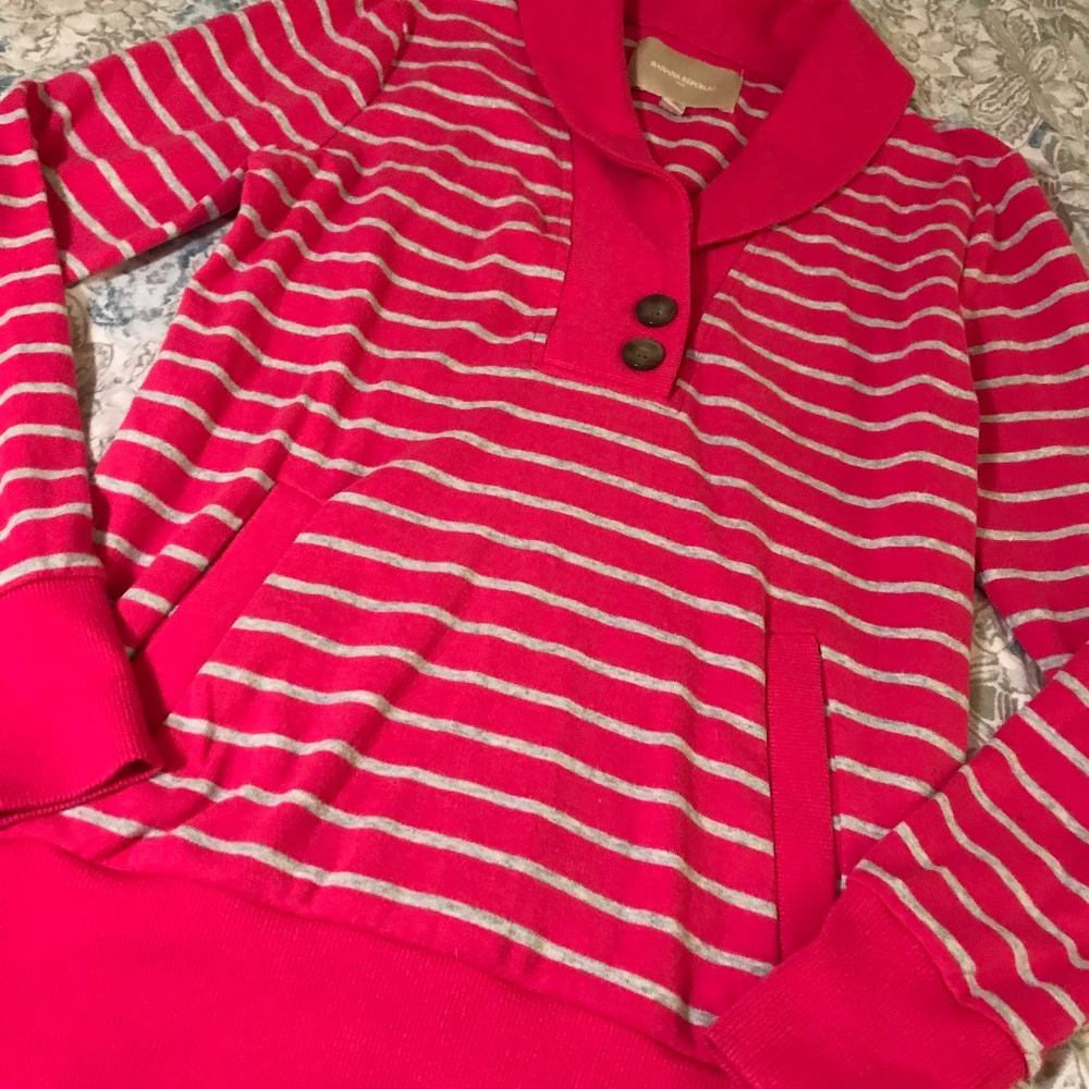 Banana Republic Pink Stripe High Collar Sweatshirt - Picture 2 of 5