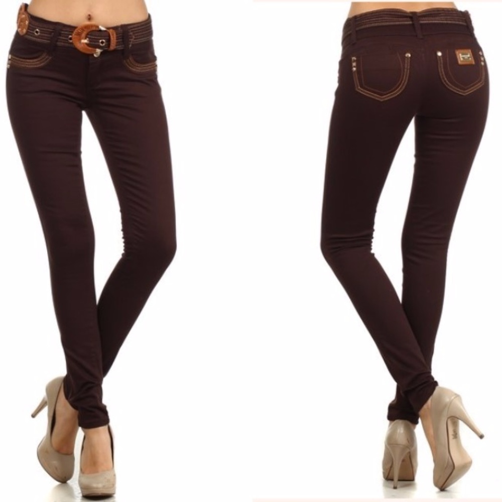 Brown skinny denim jeans juniors and plus sizes