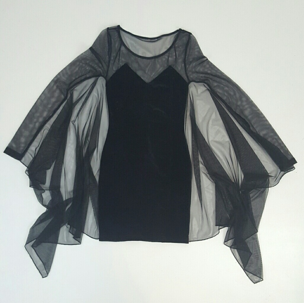 SOLDBlack goth batwing velvet witchy minidress XXS - Picture 2 of 4