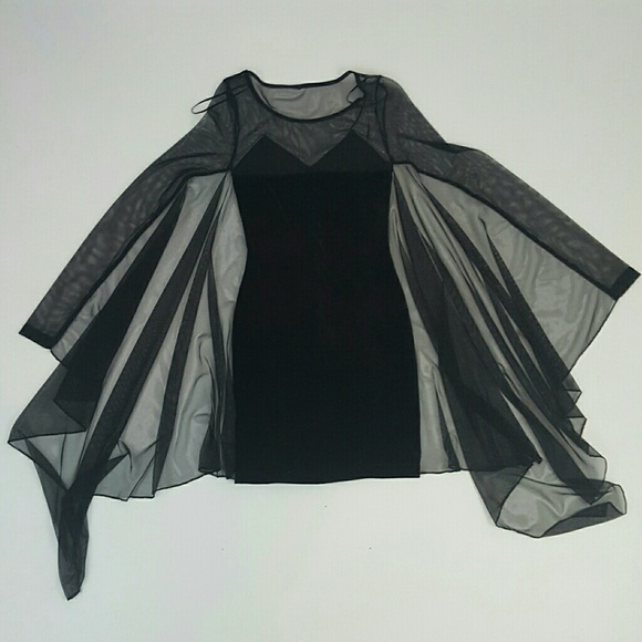 SOLDBlack goth batwing velvet witchy minidress XXS - Picture 4 of 4