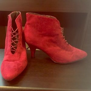 red heel booties, never worn!