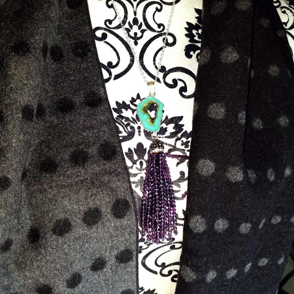 ❤️SOLD❤️Mint Green Druzy Agate w Amythest Tassel - Picture 3 of 4
