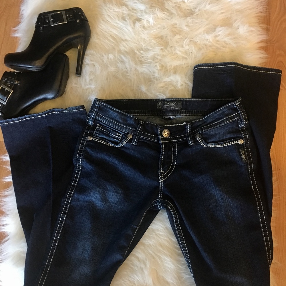 Silver Twisted jeans with sequin detail pockets