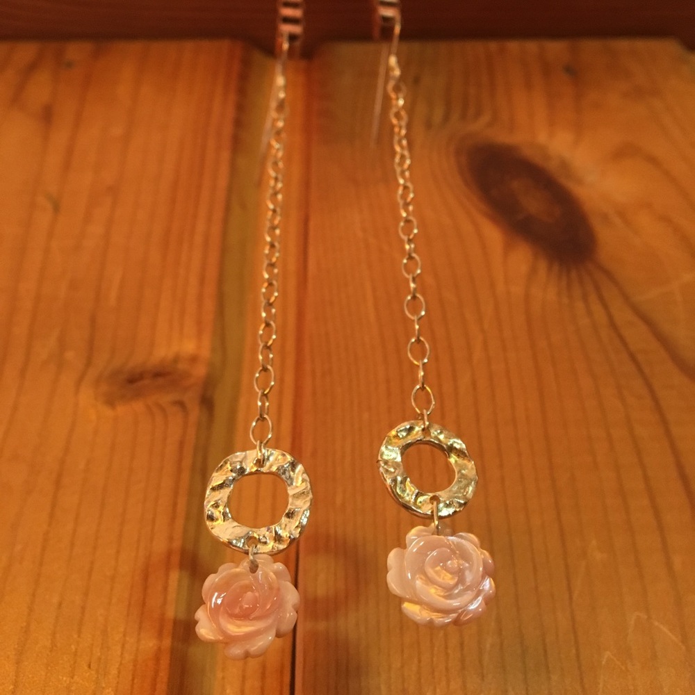 Handmade Flower Shell & Sterling Silver Dangles - Picture 2 of 5