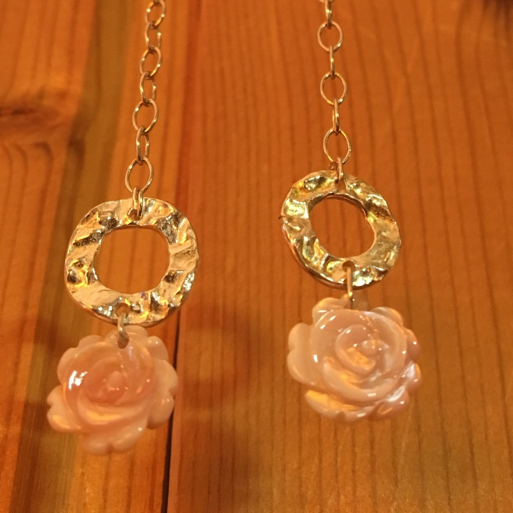 Handmade Flower Shell & Sterling Silver Dangles - Picture 3 of 5