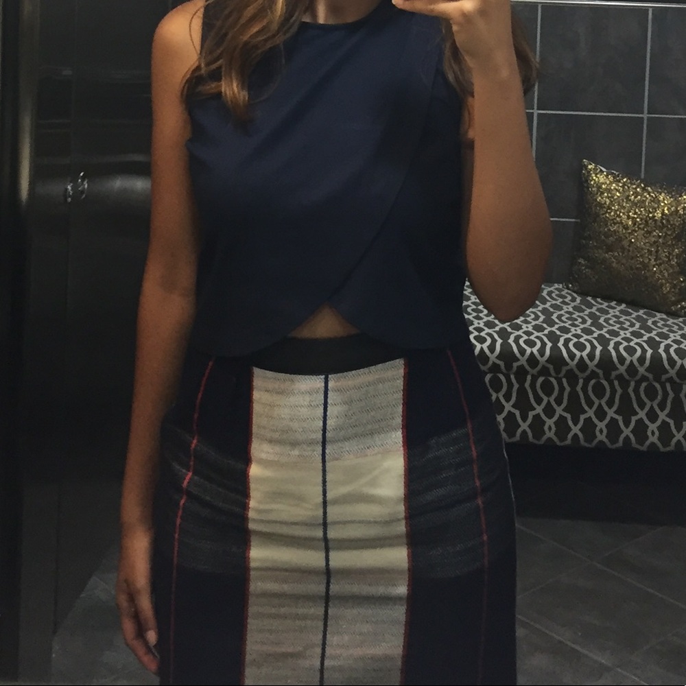 Navy Blue Crossover Crop Top