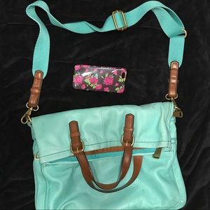 Fossil green leather weekend bag