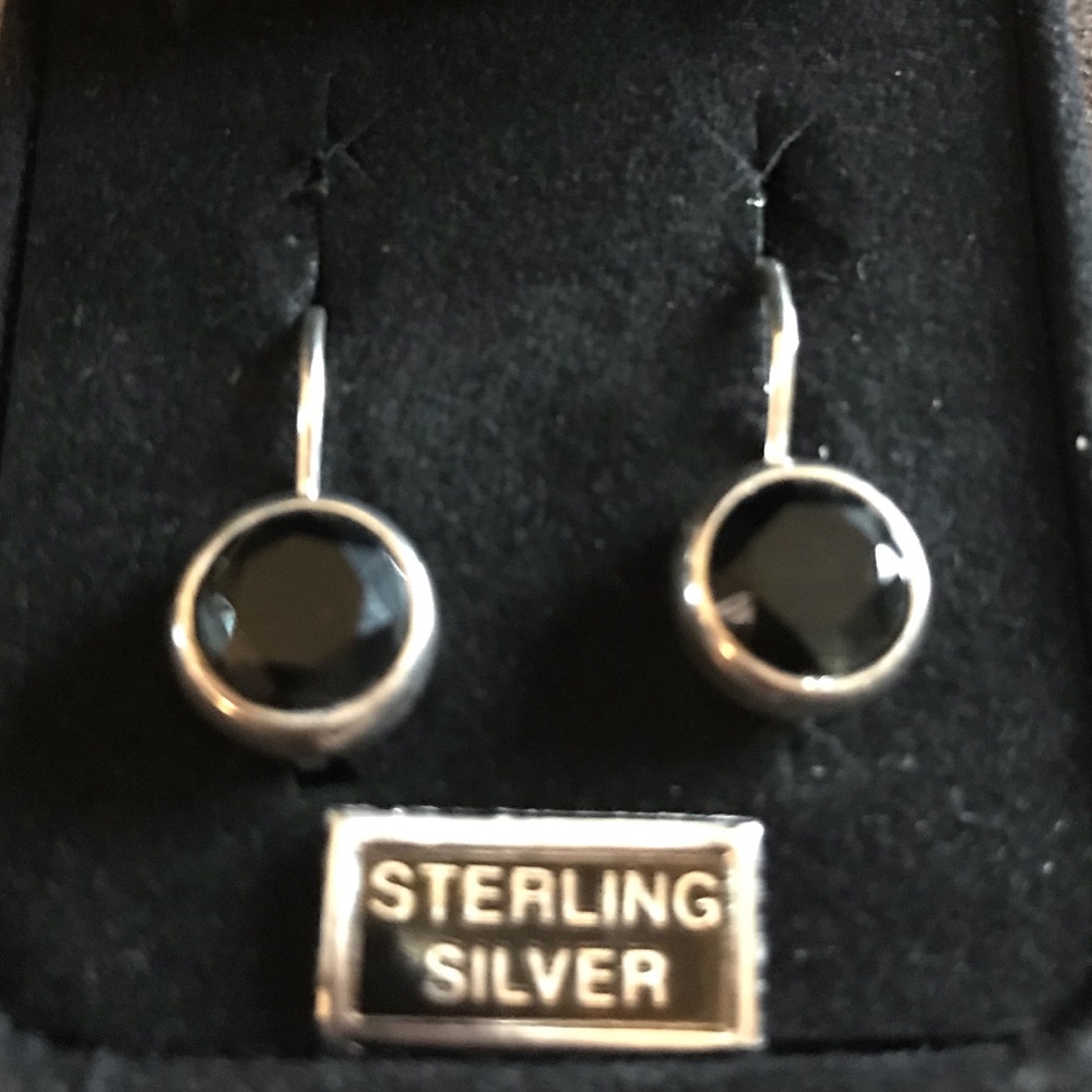 Multifaceted Black Lever back earrings