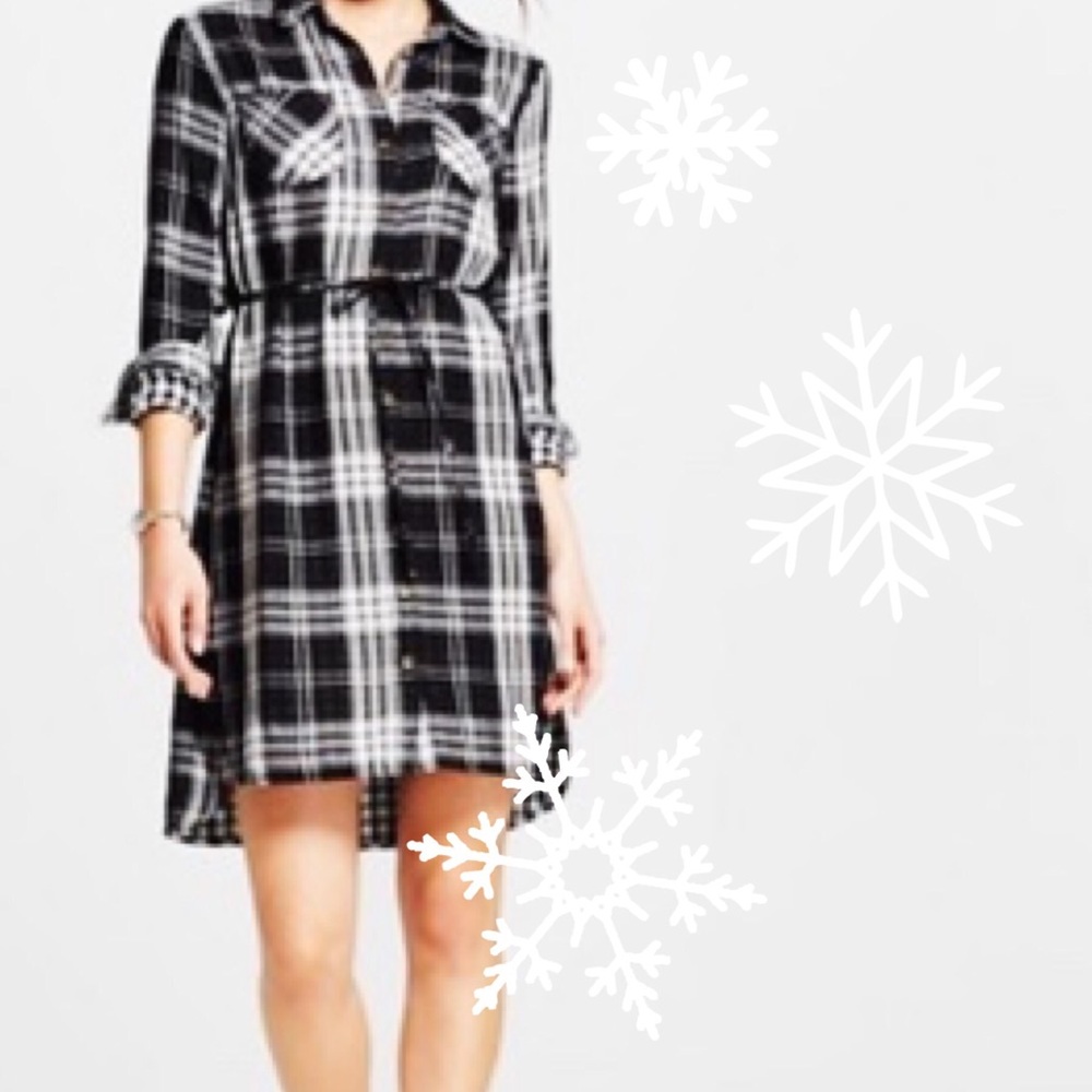 Black Plaid Shirt-Dress