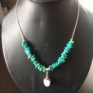 Turquoise/moonstone/sterling silver necklace