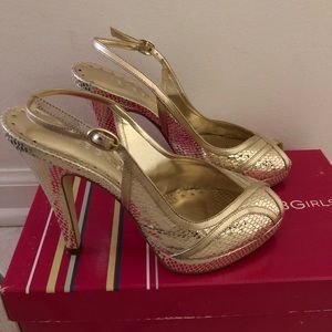 BCBGirls Constance Sling Back Peep Toe - 6 Gold