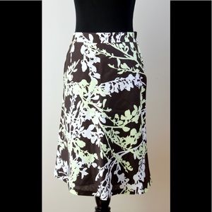 NWOT H&M Sz4 Brown & Pitstachio Floral Linen Skirt