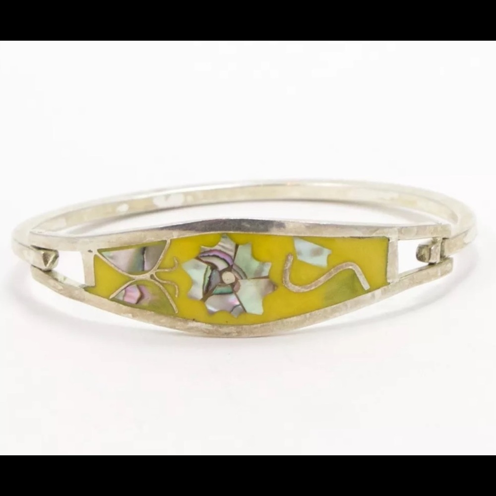 VTG Sterling Silver small Abalone inlay bracelet
