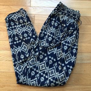 Navy & Cream Tribal Joggers Pants Size 0-2 Small