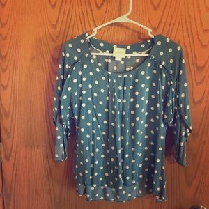 Teal polka dot blouse