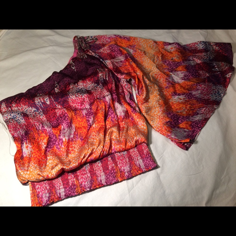 Rampage one shoulder top size L orange pink purple