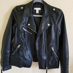 H&M black faux leather moto jacket