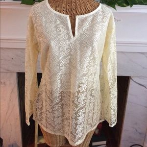 Vintage Boho Lacy Ivory Tunic Top