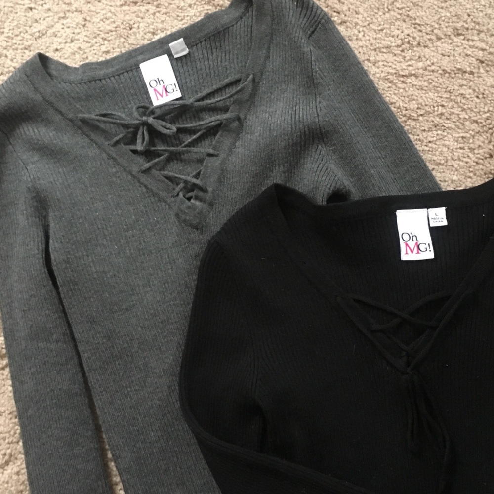 Long Sleeve Lace-up Tops - 2 for one deal!