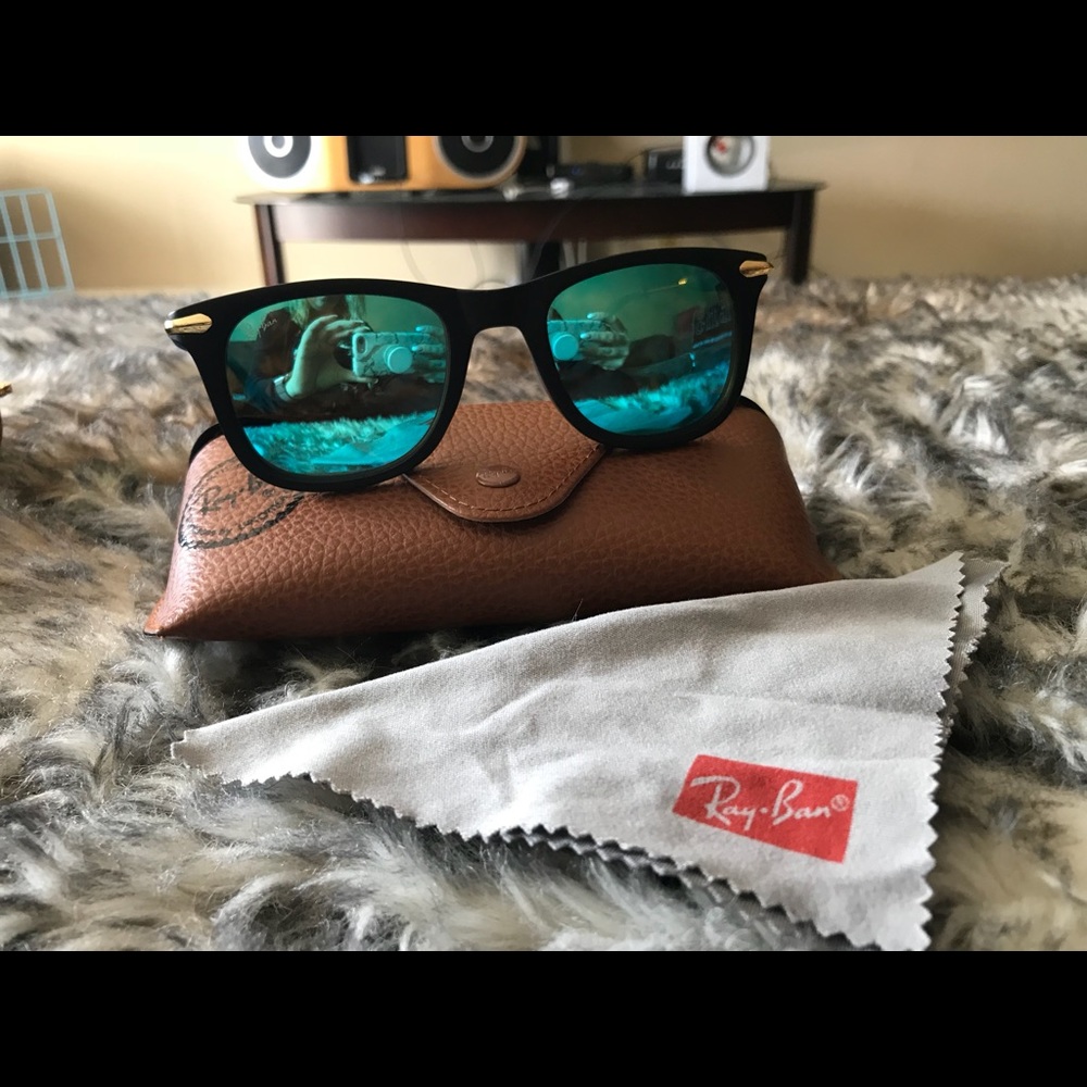Authentic ray ban blue & gold women’s sunglasses