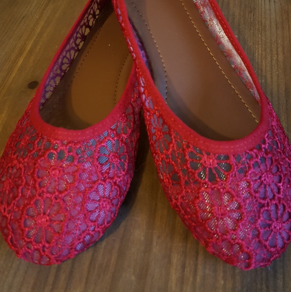 Women's Red Lace Ballet Flat 9