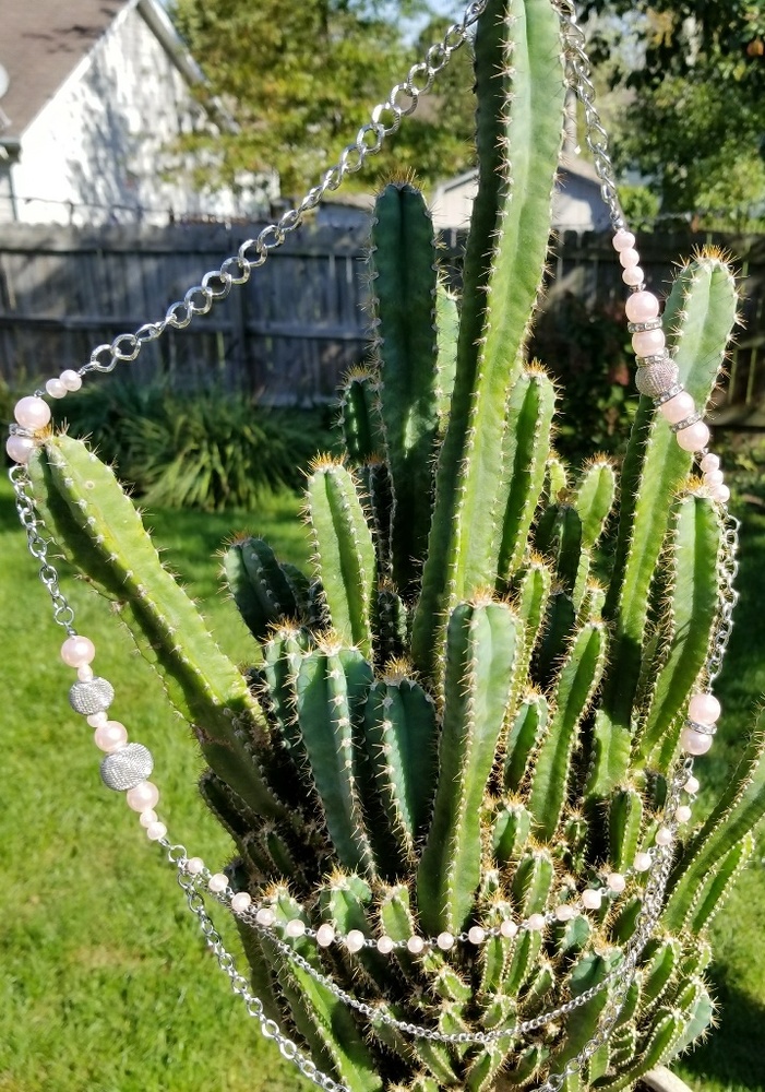 Silver & pink faux pearl necklace