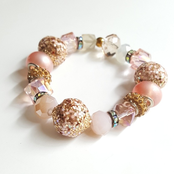Jewelry - Pink/Peach Stone Beaded Stretch Bracelet