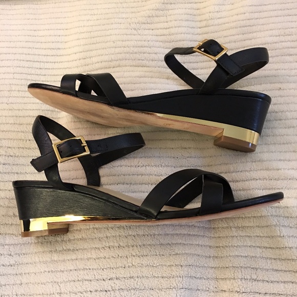 Cole Haan Shoes - Cole Haan Melrose Low Wedge Sandals Black Gold 9B