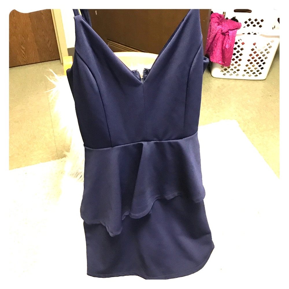 Worn once! Navy blue side peplum dress