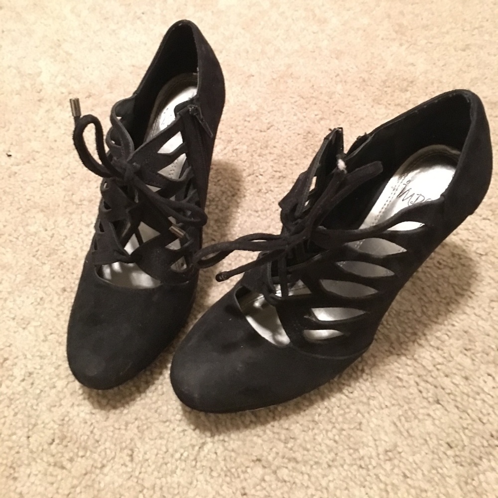 Lace up black booties
