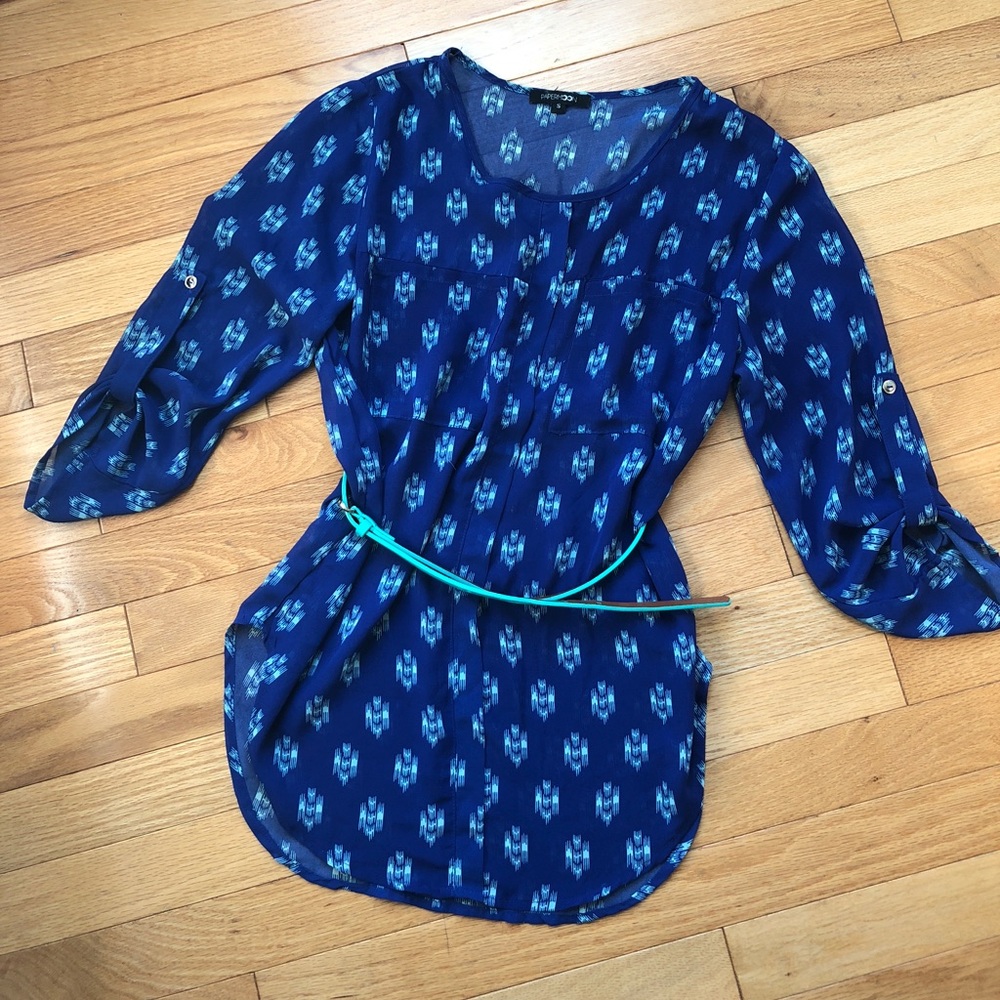 PAPERMOON Blue Flowy Tribal Blouse Top Size S