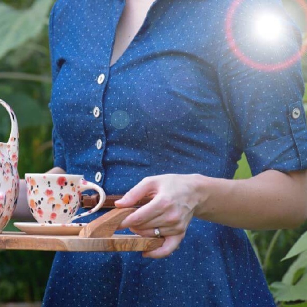 Monteau Chambray Polka Dot Fit and Flare dress